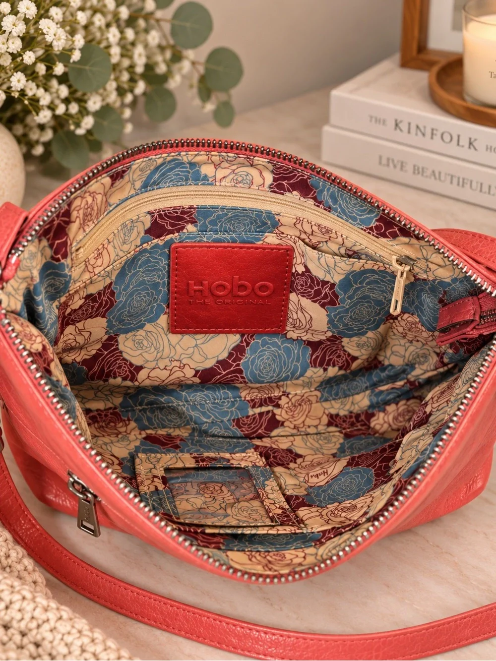 HOBO The Original Coral Leather Crossbody Bag Double Zip Pockets
